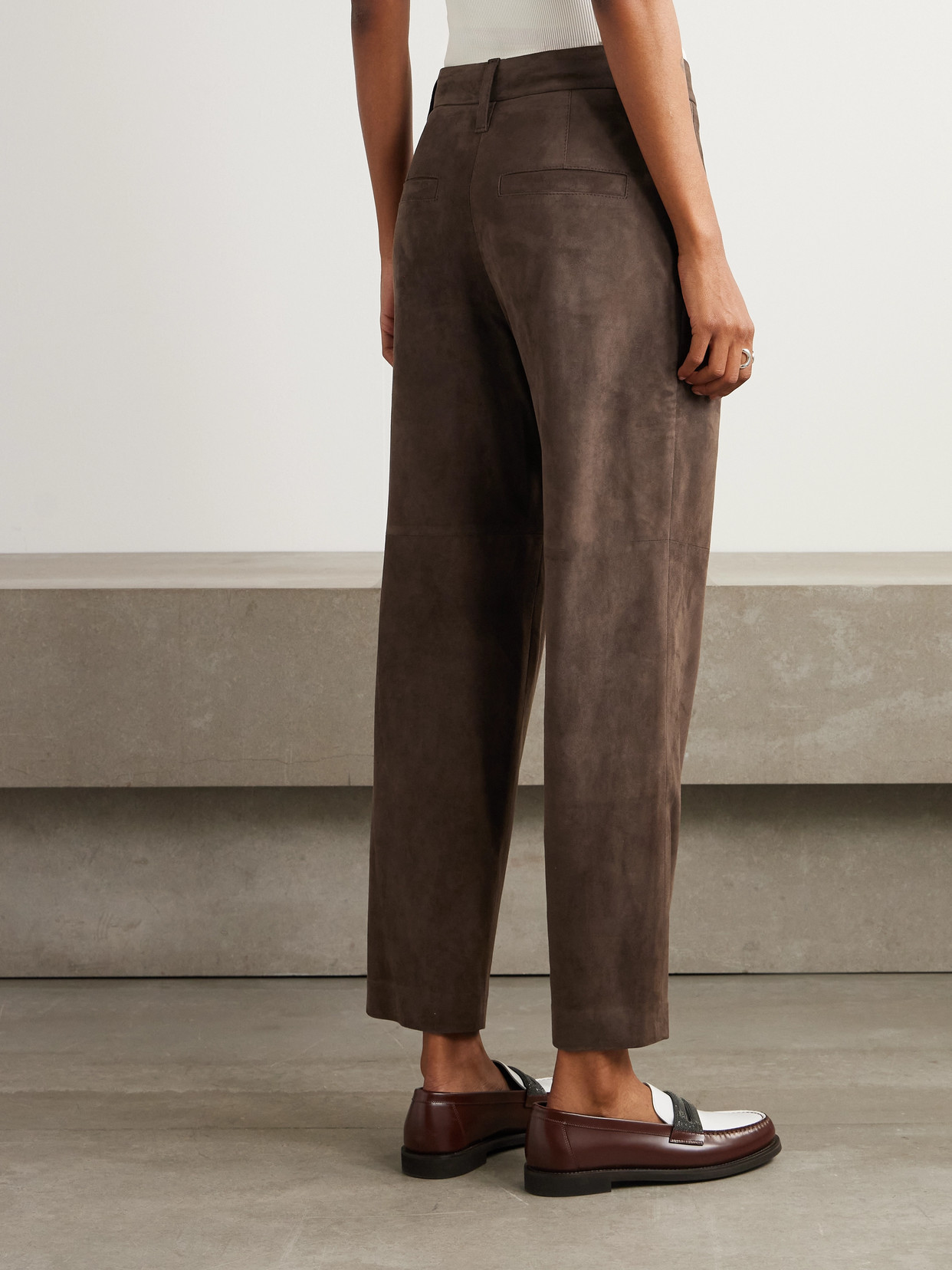Brunello Cucinelli Pleated Suede Tapered Pants