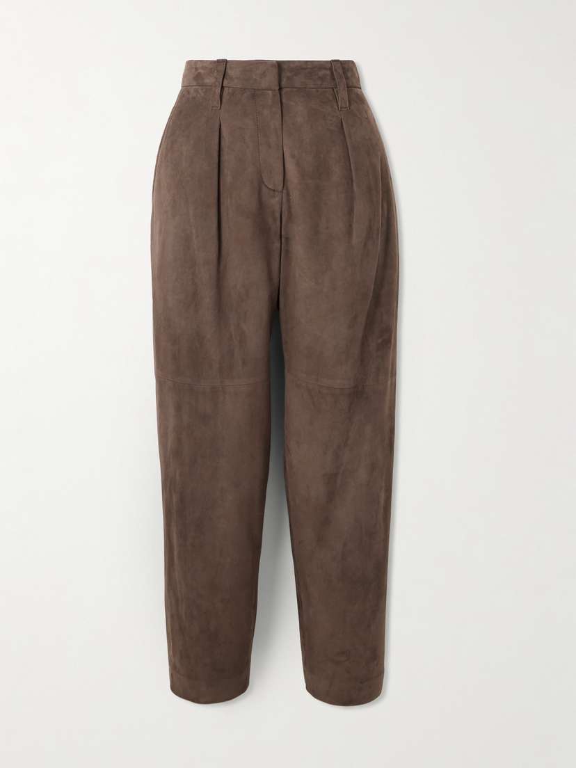 Brunello Cucinelli Pleated Suede Tapered Pants