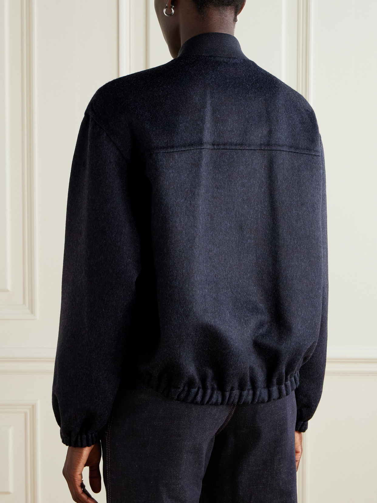 Brunello Cucinelli Bead-embellished Leather-trimmed Wool Bomber Jacket