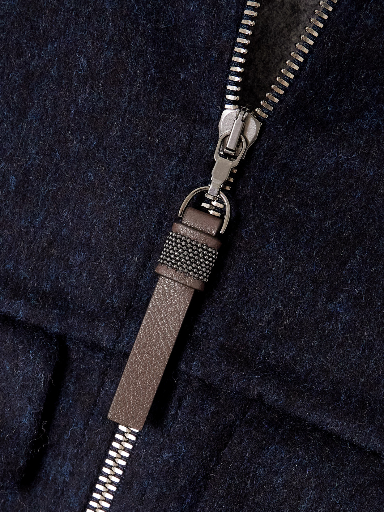 Brunello Cucinelli Bead-embellished Leather-trimmed Wool Bomber Jacket