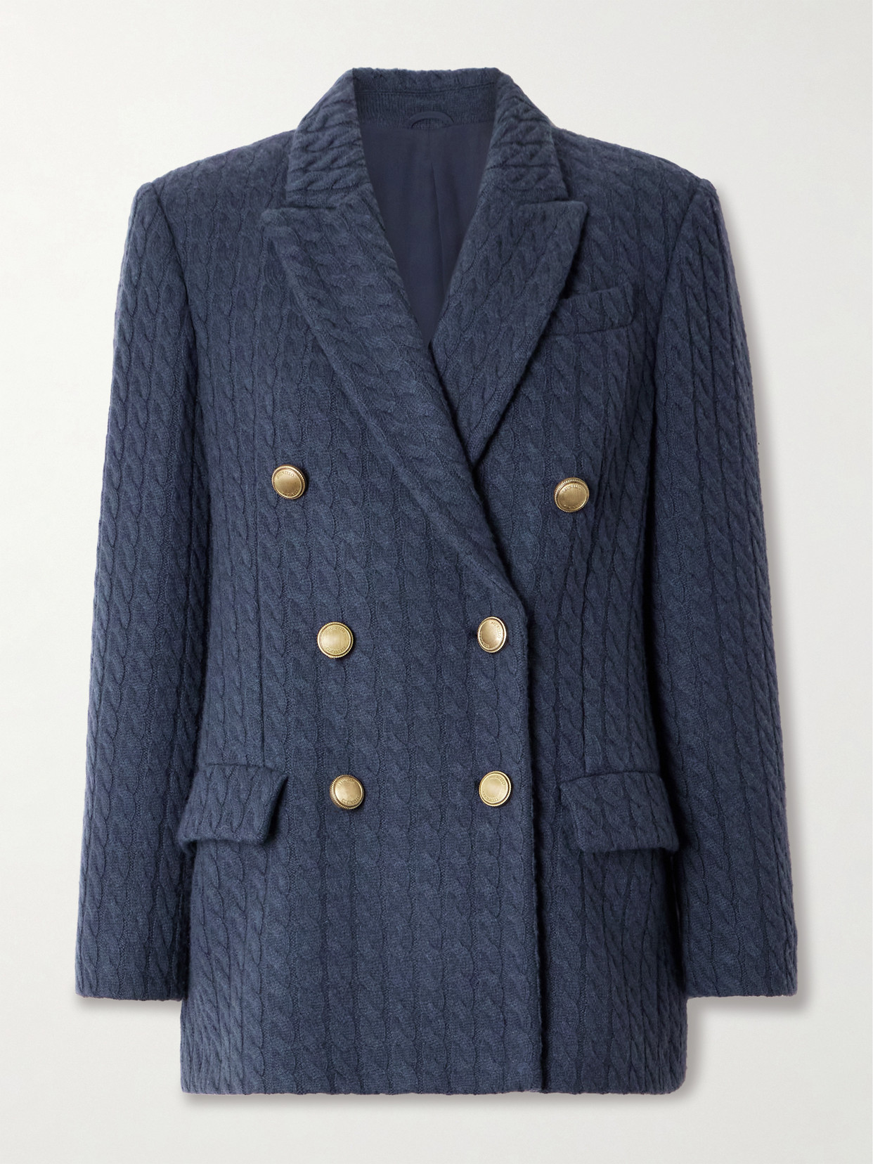 Brunello Cucinelli Double-breasted Cable-knit Cashmere Blazer In Blue