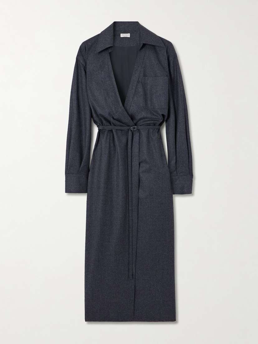 Brunello Cucinelli Belted Wrap-effect Silk Midi Dress