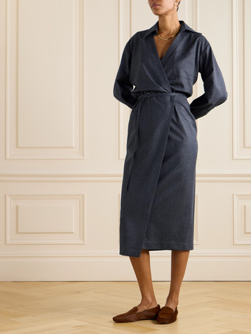 Brunello Cucinelli Belted wrap-effect silk midi dress