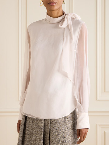 Brunello Cucinelli Pussy-bow silk-organza blouse