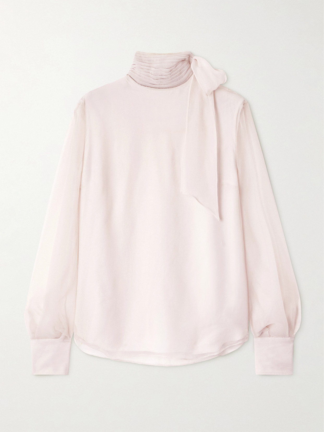 Brunello Cucinelli Pussy-bow Silk-organza Blouse In Neutral