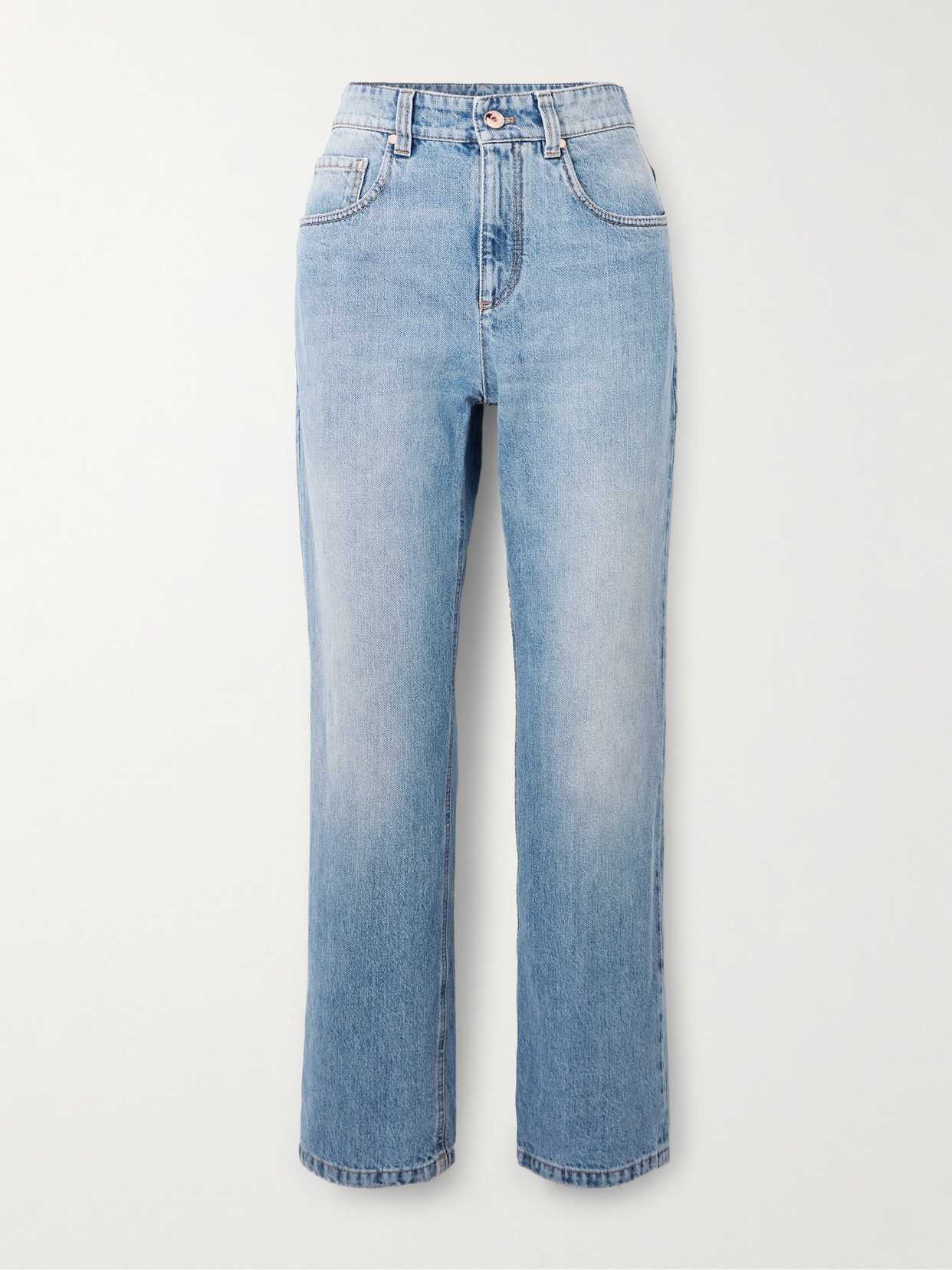 Brunello Cucinelli Bead-embellished Cropped Straight-leg Jeans In Blue