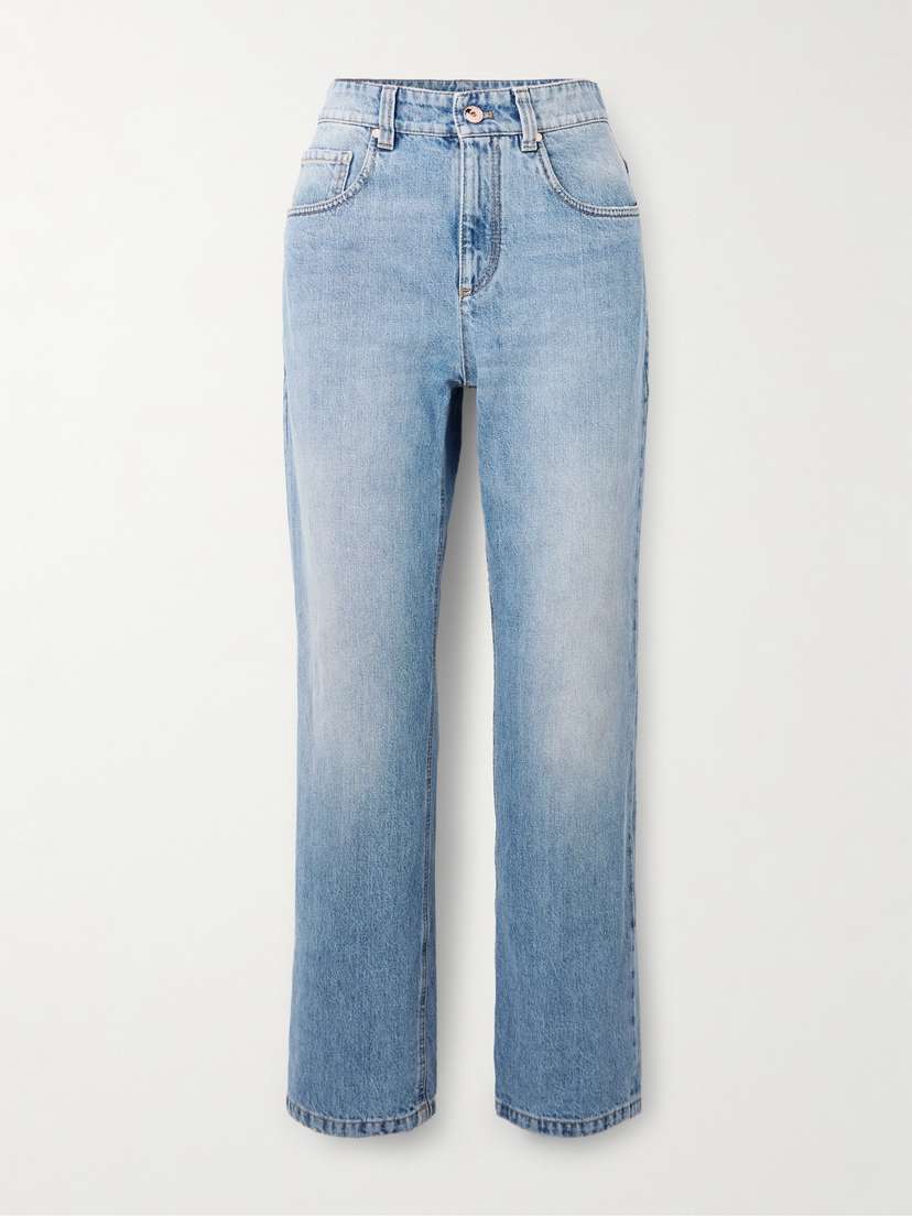 Brunello Cucinelli Bead-embellished Cropped Straight-leg Jeans