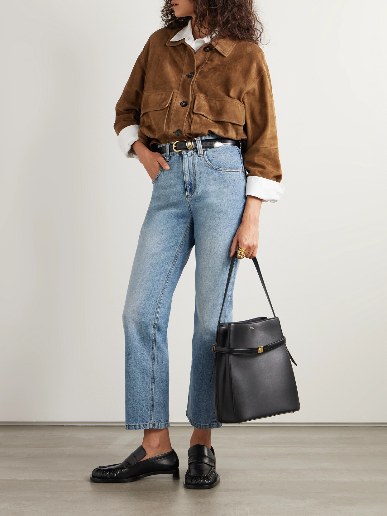 Bead-Embellished Cropped Straight-Leg Jeans