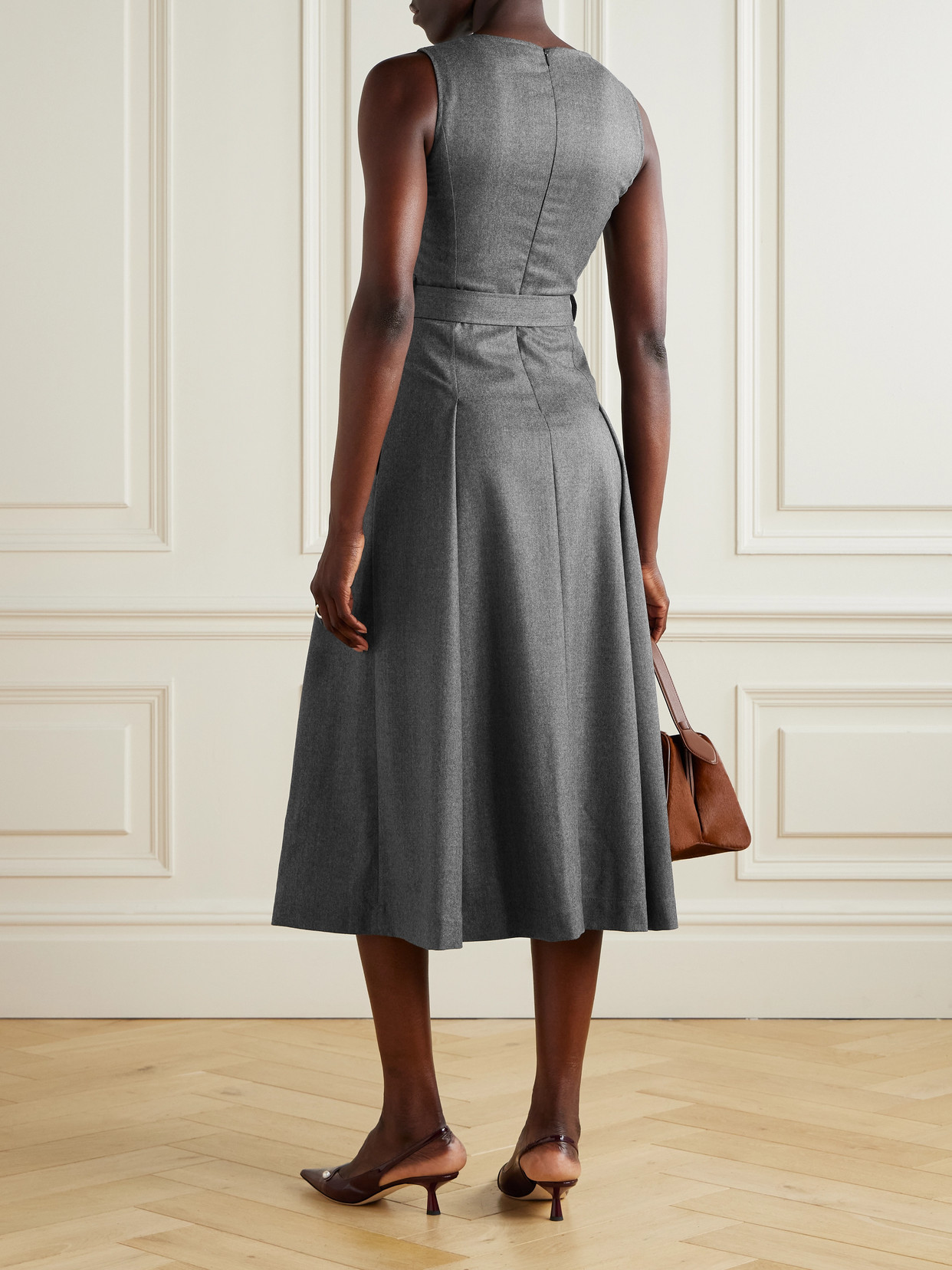 Brunello Cucinelli Belted Pleated Wool Midi Dress