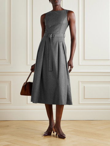 Brunello Cucinelli Belted pleated wool midi dress