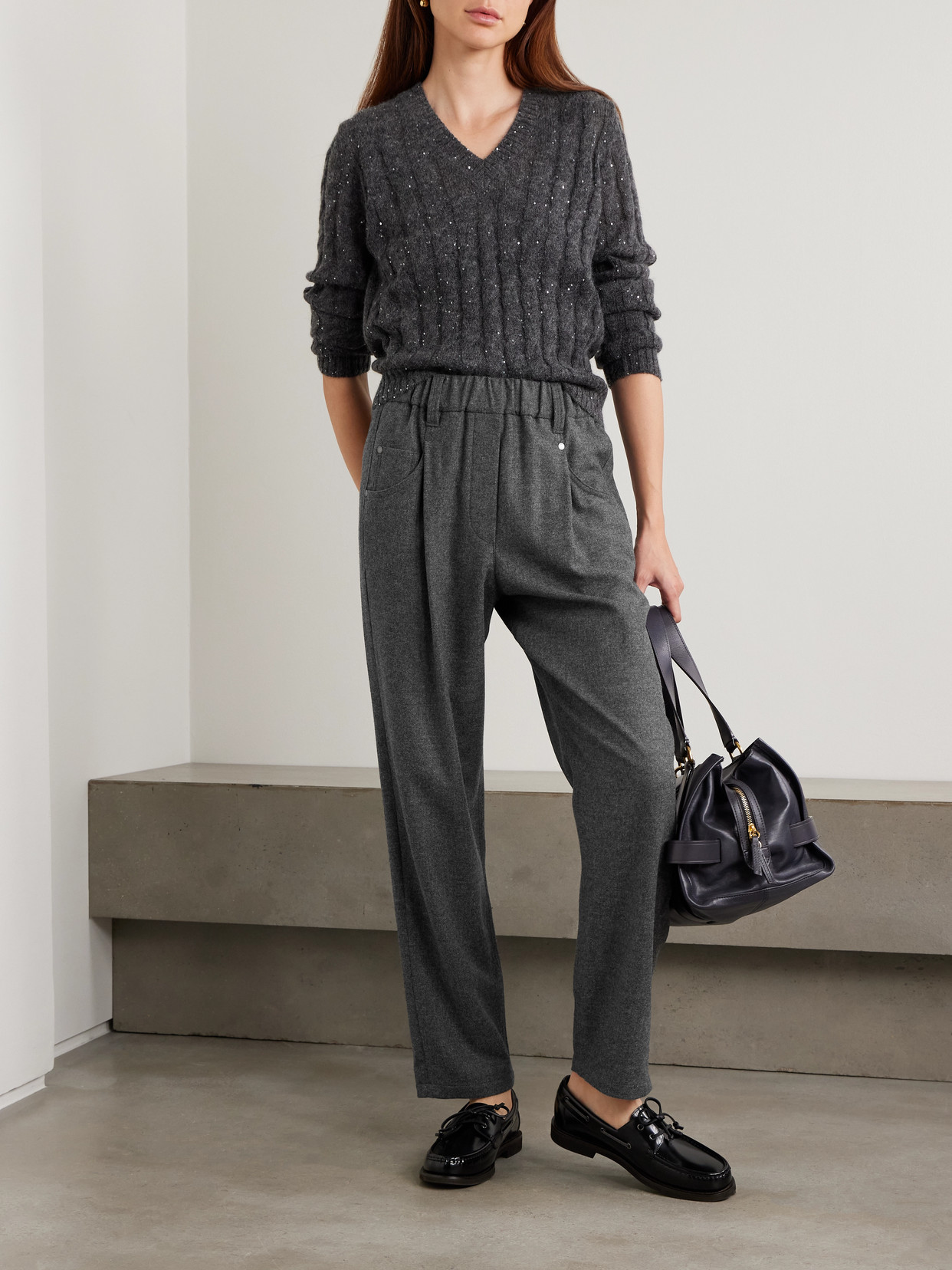Brunello Cucinelli Cropped Pleated Virgin Wool And Cashmere-blend Pants