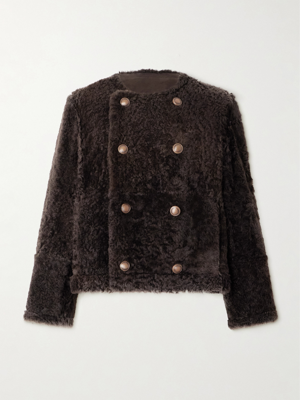 Brunello Cucinelli Double-breasted Reversible Shearling Jacket In Brown