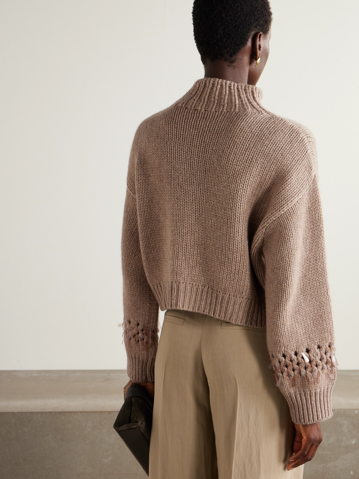 Brunello Cucinelli Paillette-embellished Open-knit Cashmere Sweater In Brown