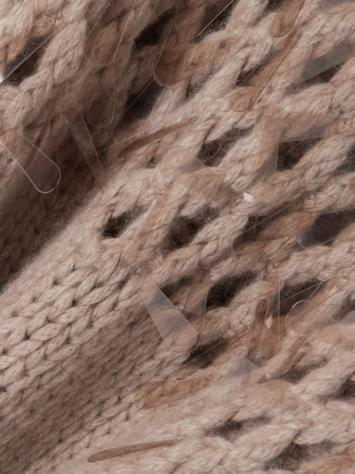 Brunello Cucinelli Paillette-embellished Open-knit Cashmere Sweater In Brown