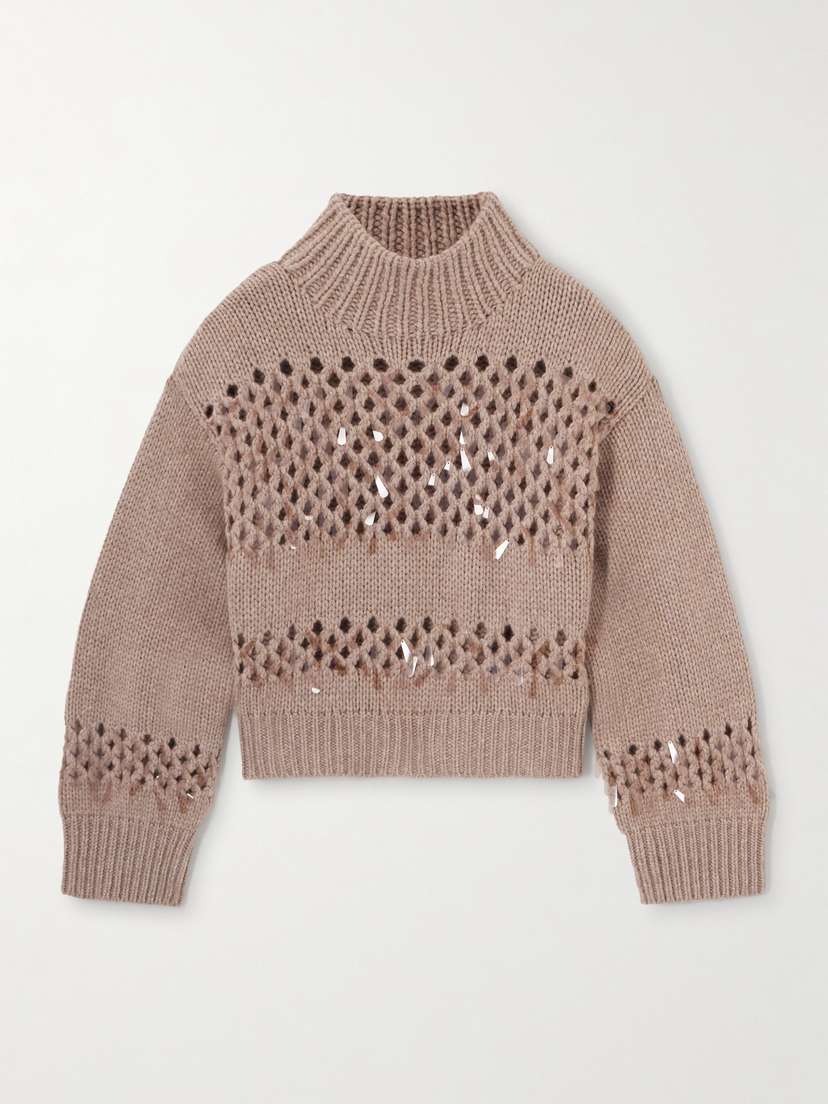 Brunello Cucinelli Paillette-embellished Open-knit Cashmere Sweater