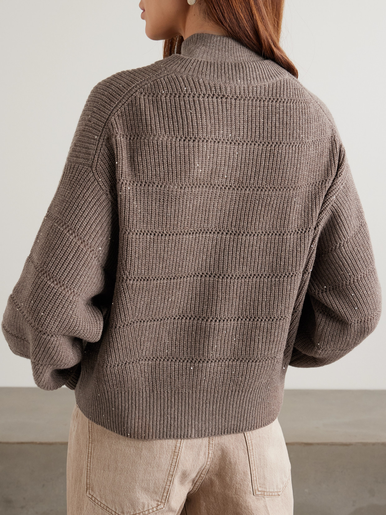 Brunello Cucinelli Sequined Pointelle-knit Cardigan