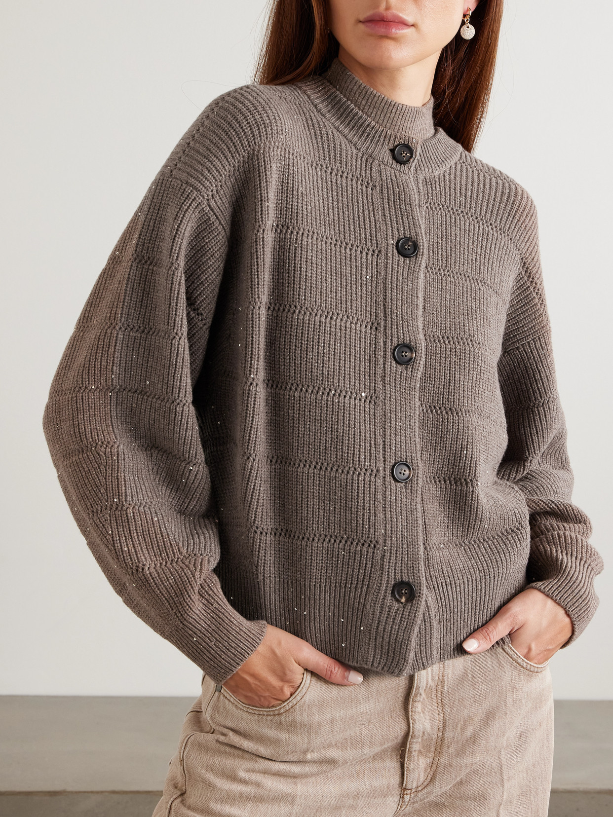 Brunello Cucinelli Sequined Pointelle-knit Cardigan