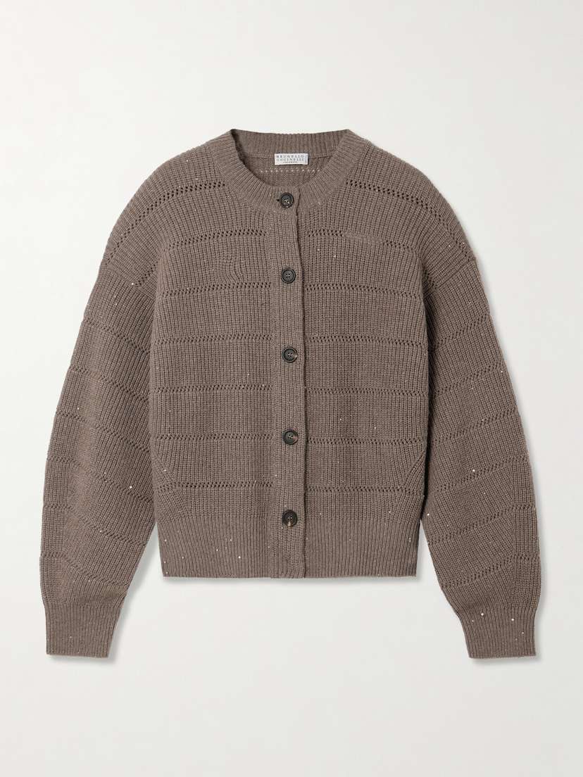 Brunello Cucinelli Sequined Pointelle-knit Cardigan