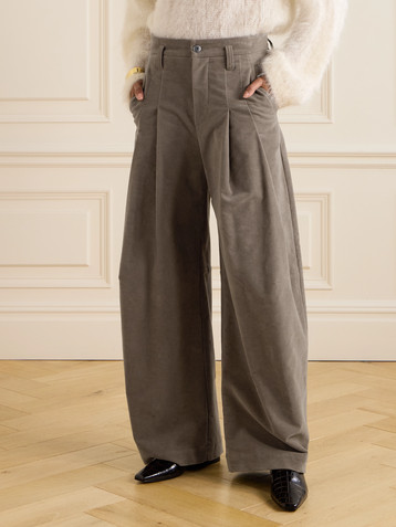 Brunello Cucinelli Pleated brushed cotton-blend wide-leg pants