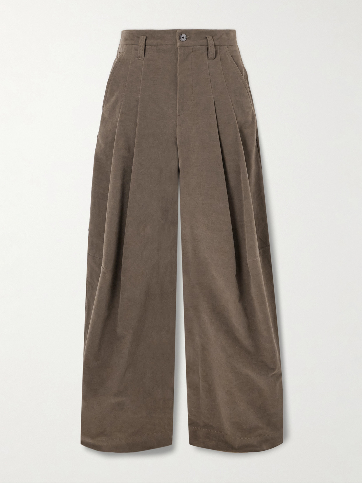 Brunello Cucinelli Pleated Brushed Cotton-blend Wide-leg Pants In Brown
