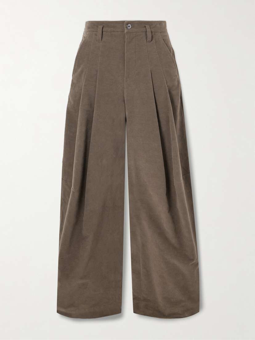 Brunello Cucinelli Pleated Brushed Cotton-blend Wide-leg Pants
