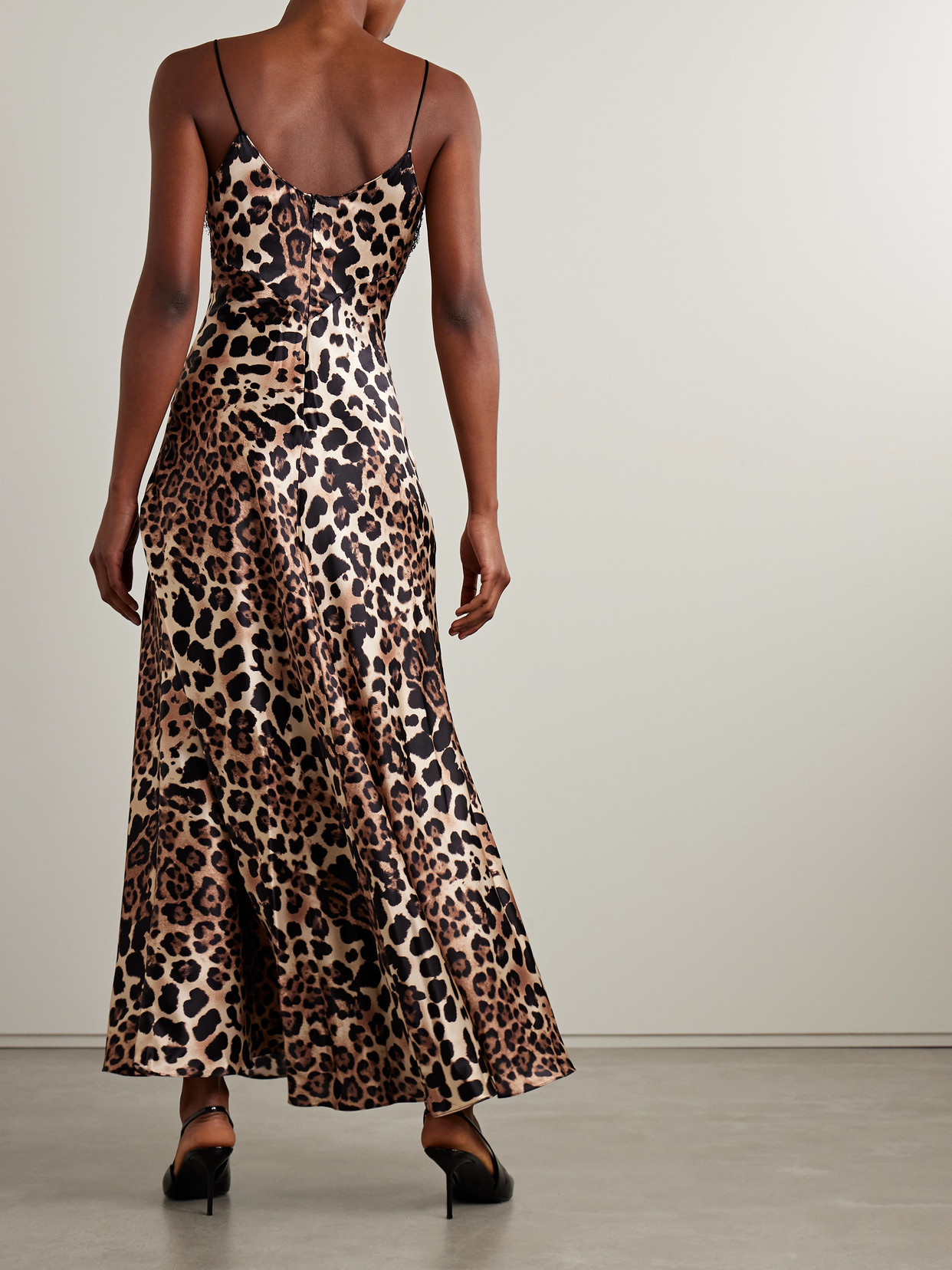 Rodarte Cutout Lace-trimmed Leopard-print Silk-satin Maxi Dress In Multi