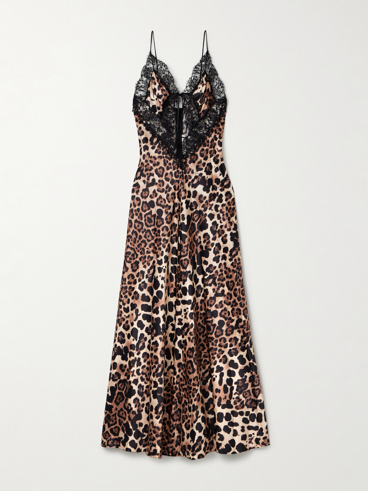 Rodarte Cutout Lace-trimmed Leopard-print Silk-satin Maxi Dress In Multi