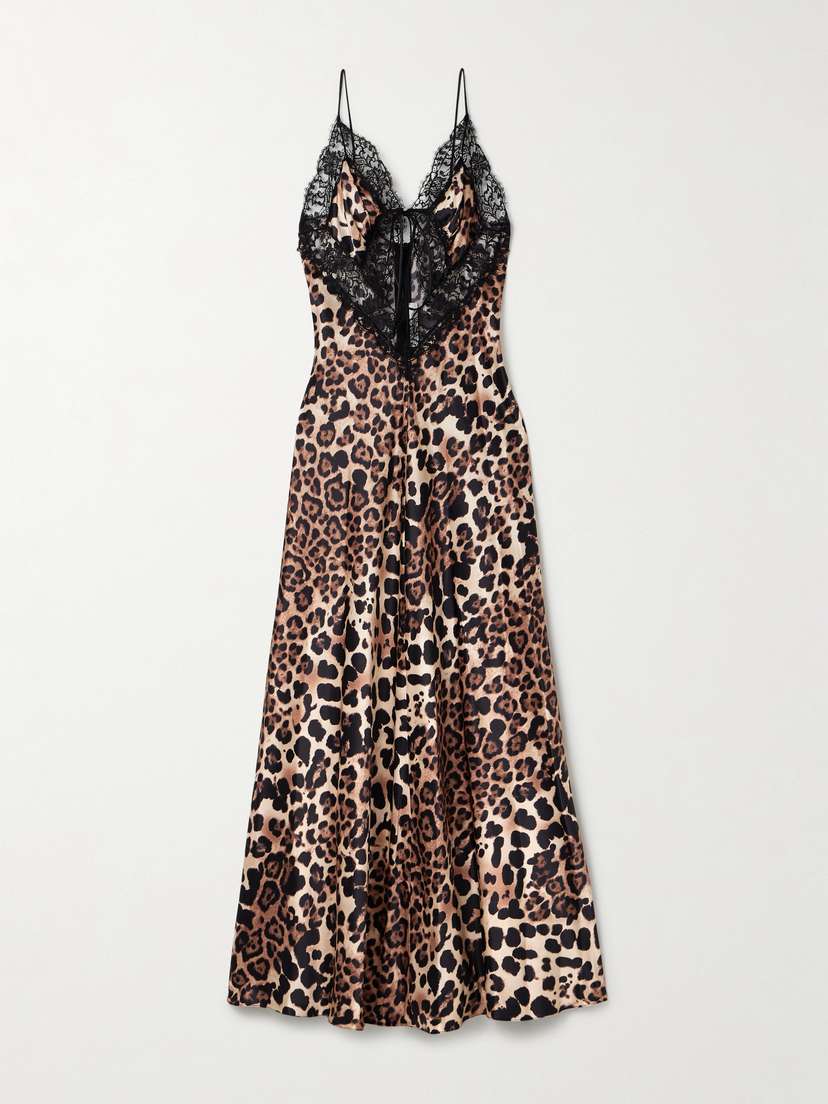 Rodarte Cutout Lace-trimmed Leopard-print Silk-satin Maxi Dress