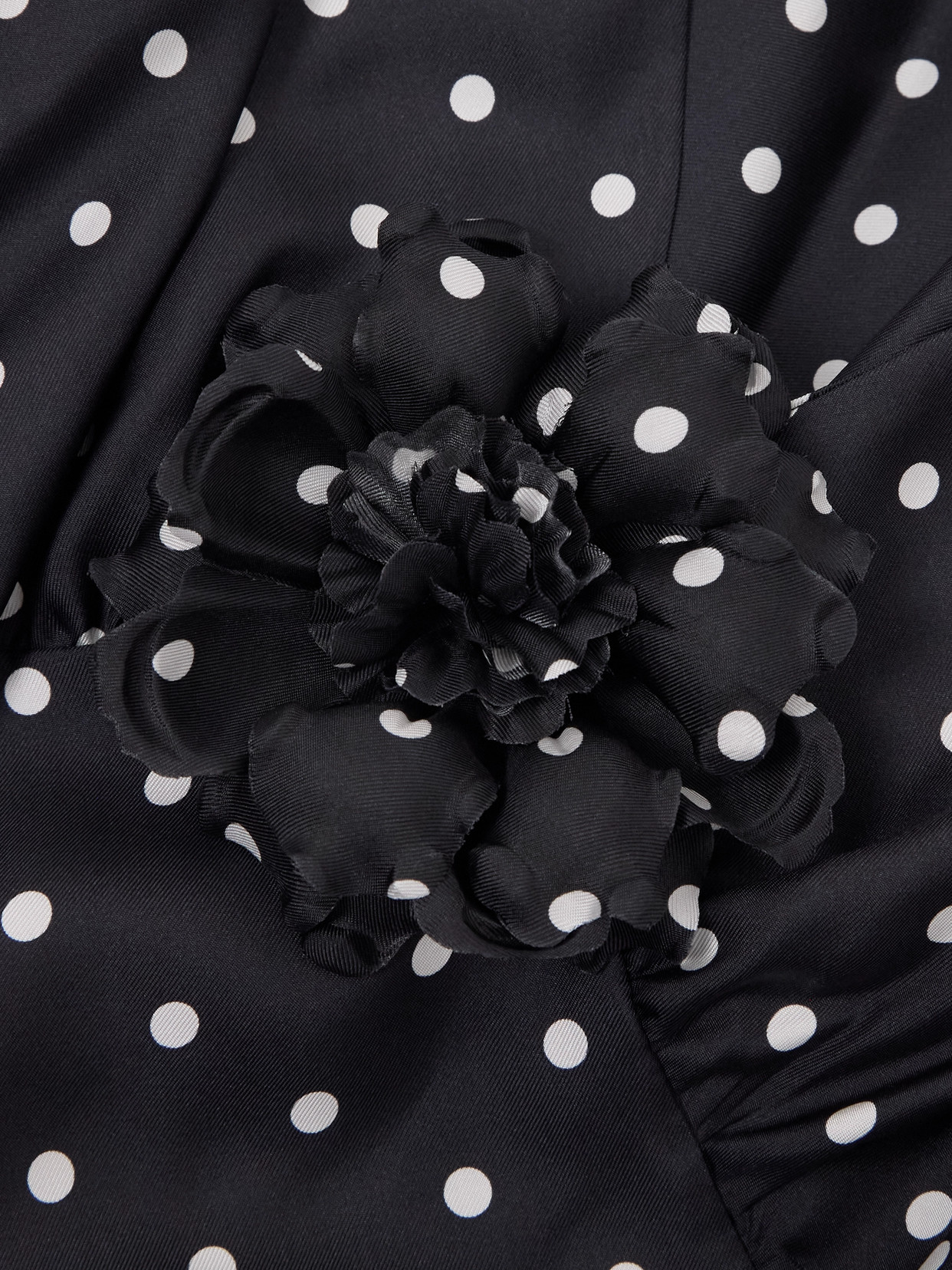 Rodarte Flower-detailed Polka-dot Silk-twill Mini Dress In Black