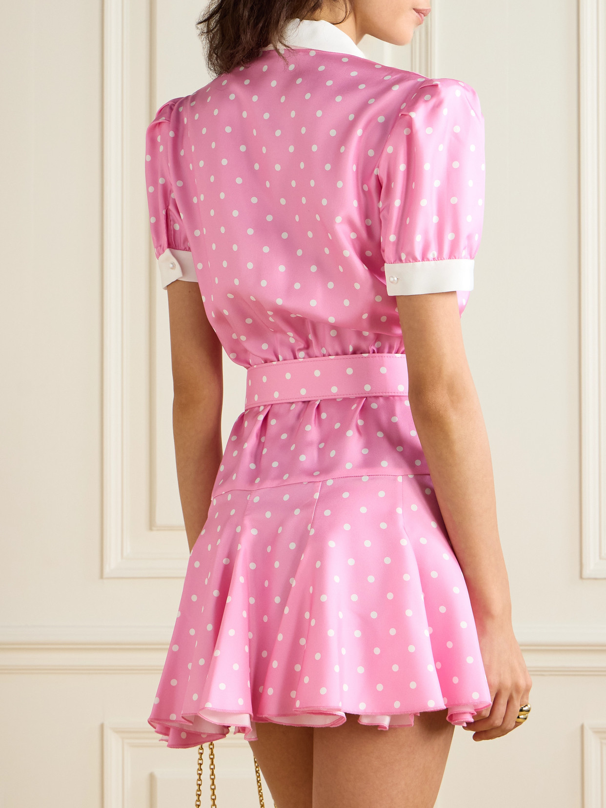 Rodarte Belted Wrap-effect Pleated Polka-dot Silk-twill Mini Dress In Pink
