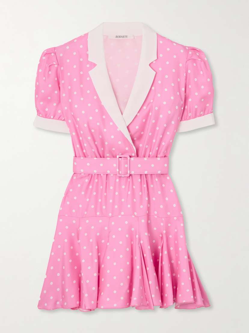 Rodarte Belted Wrap-effect Pleated Polka-dot Silk-twill Mini Dress