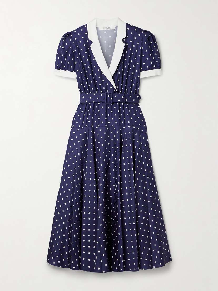 Rodarte Belted Crepe De Chine-trimmed Polka-dot Silk-twill Midi Dress