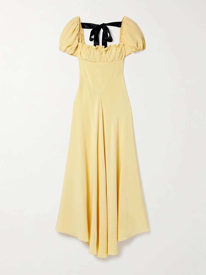 Rodarte Bow-embellished Satin-trimmed Silk-crepe Maxi Dress