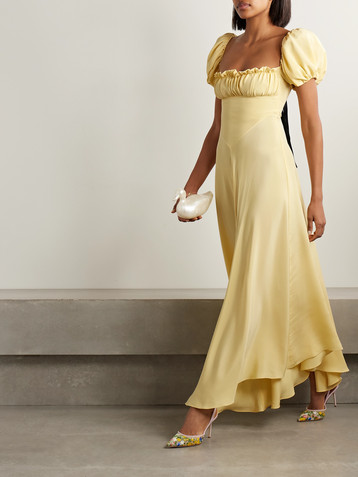 Rodarte Bow-embellished satin-trimmed silk-crepe maxi dress