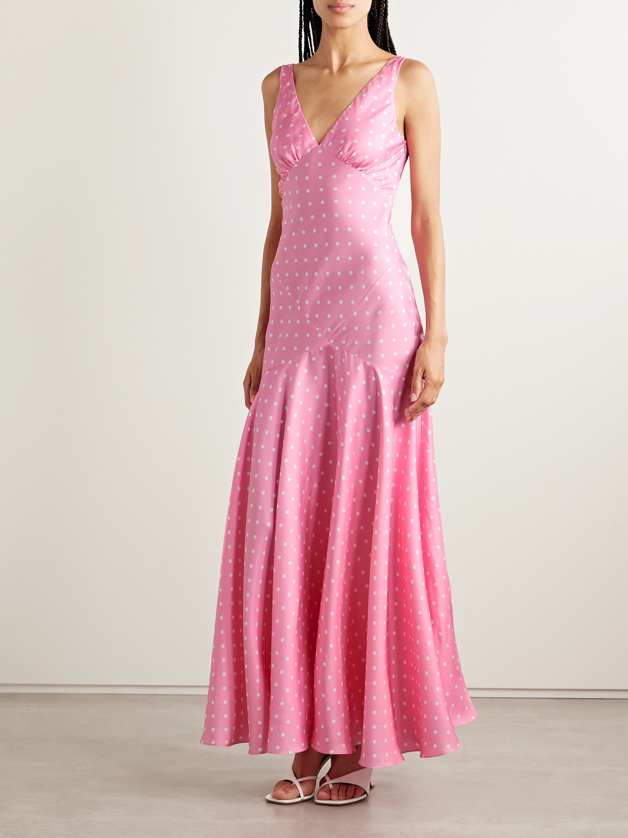 Rodarte Embellished Polka-dot Silk-satin Twill Gown In Pink