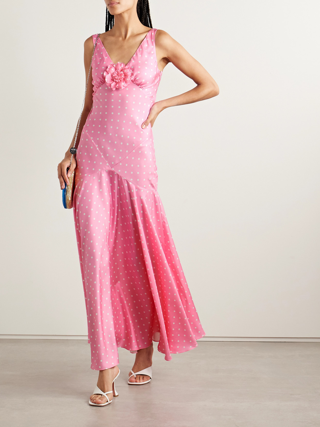 Rodarte Embellished Polka-dot Silk-satin Twill Gown In Pink