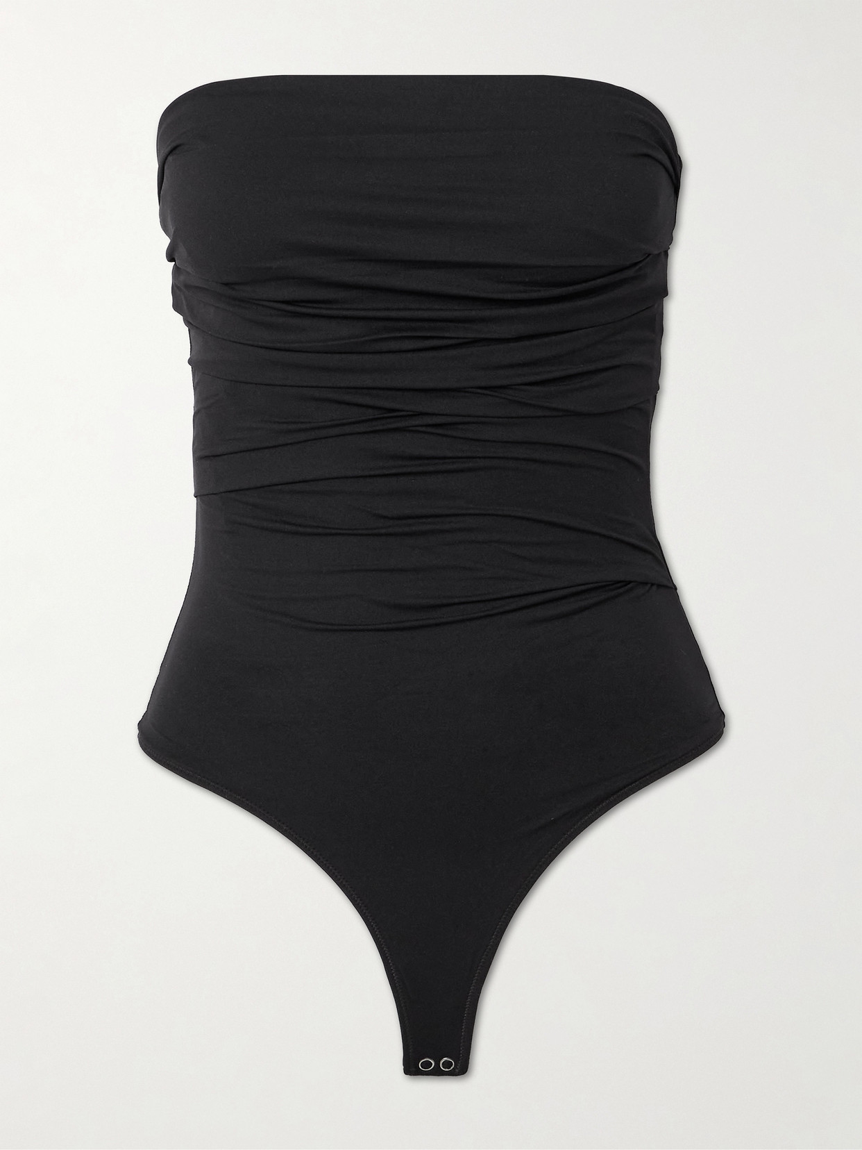 Agolde Gwyneth Strapless Ruched Stretch-jersey Bodysuit In Black