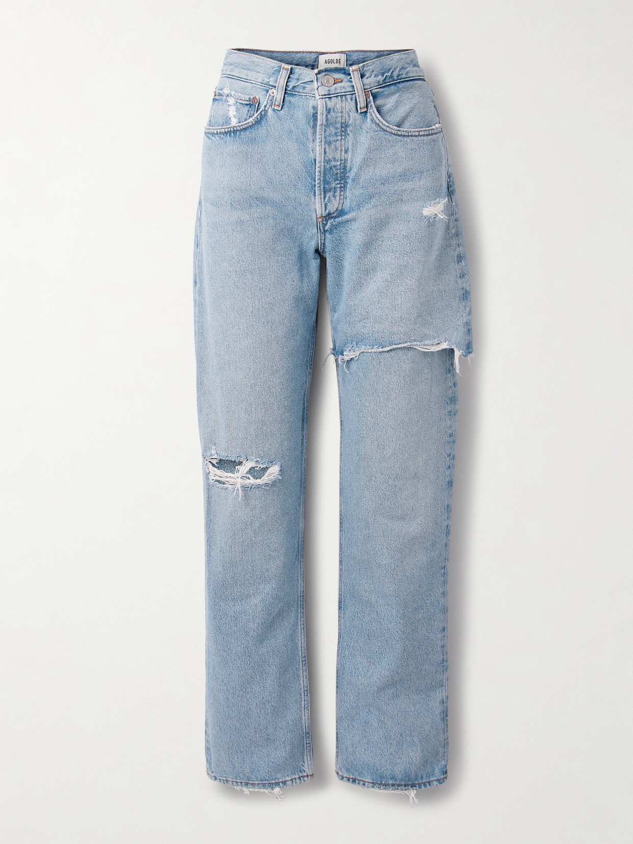 Agolde Amryn Distressed High-rise Wide-leg Jeans In Blue