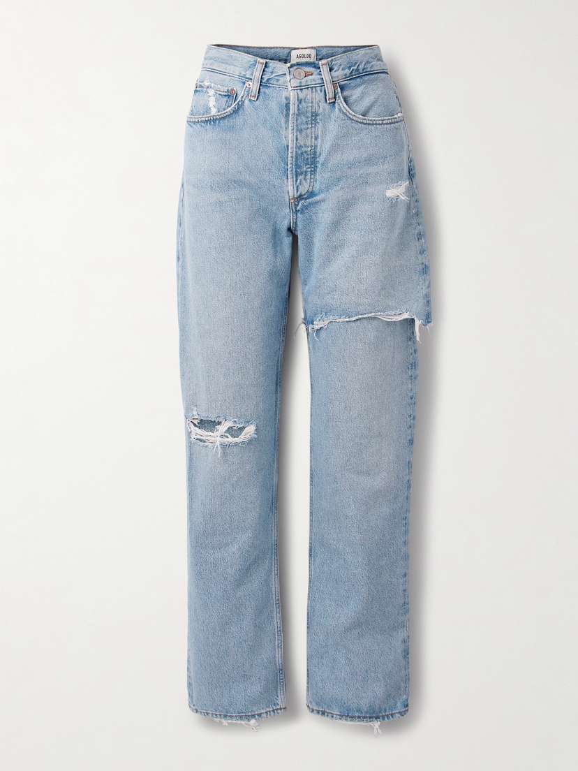 AGOLDE Amryn Distressed High-rise Wide-leg Jeans