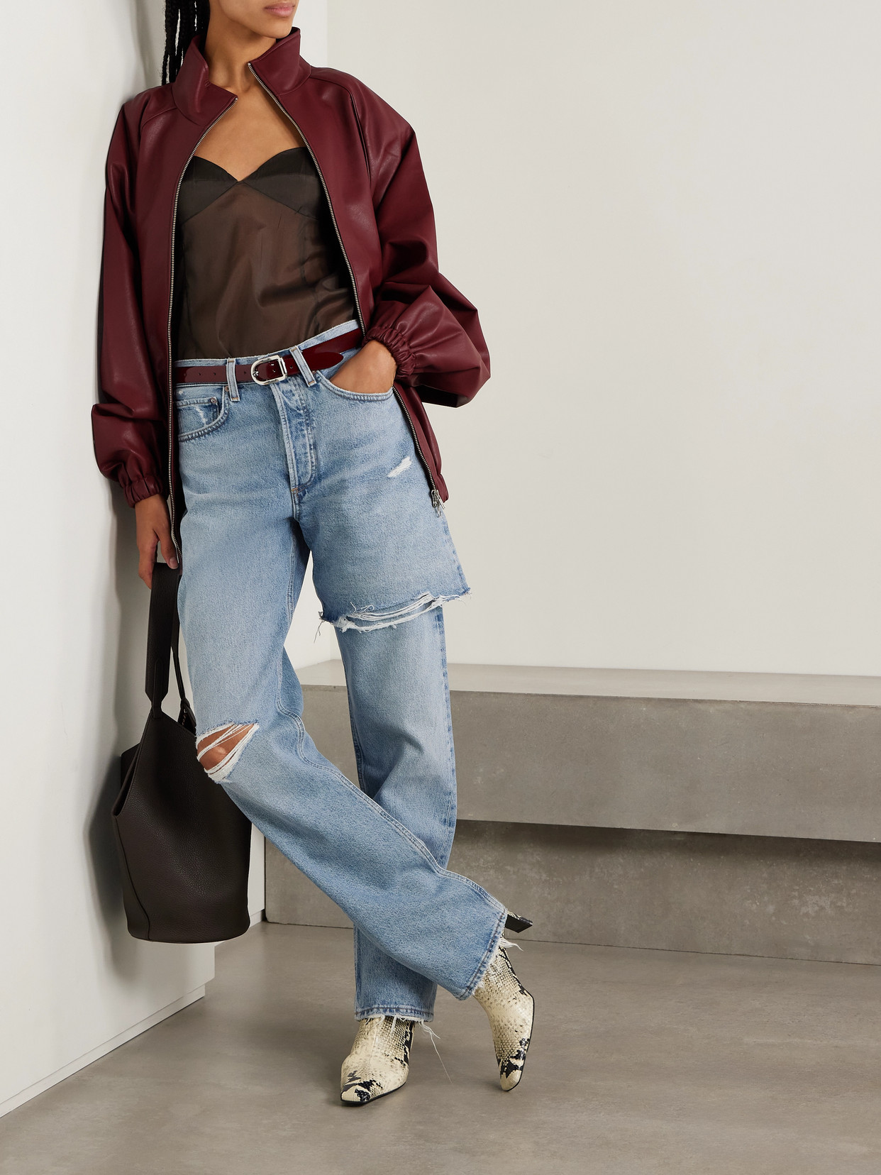 Amryn Distressed High-Rise Wide- Leg