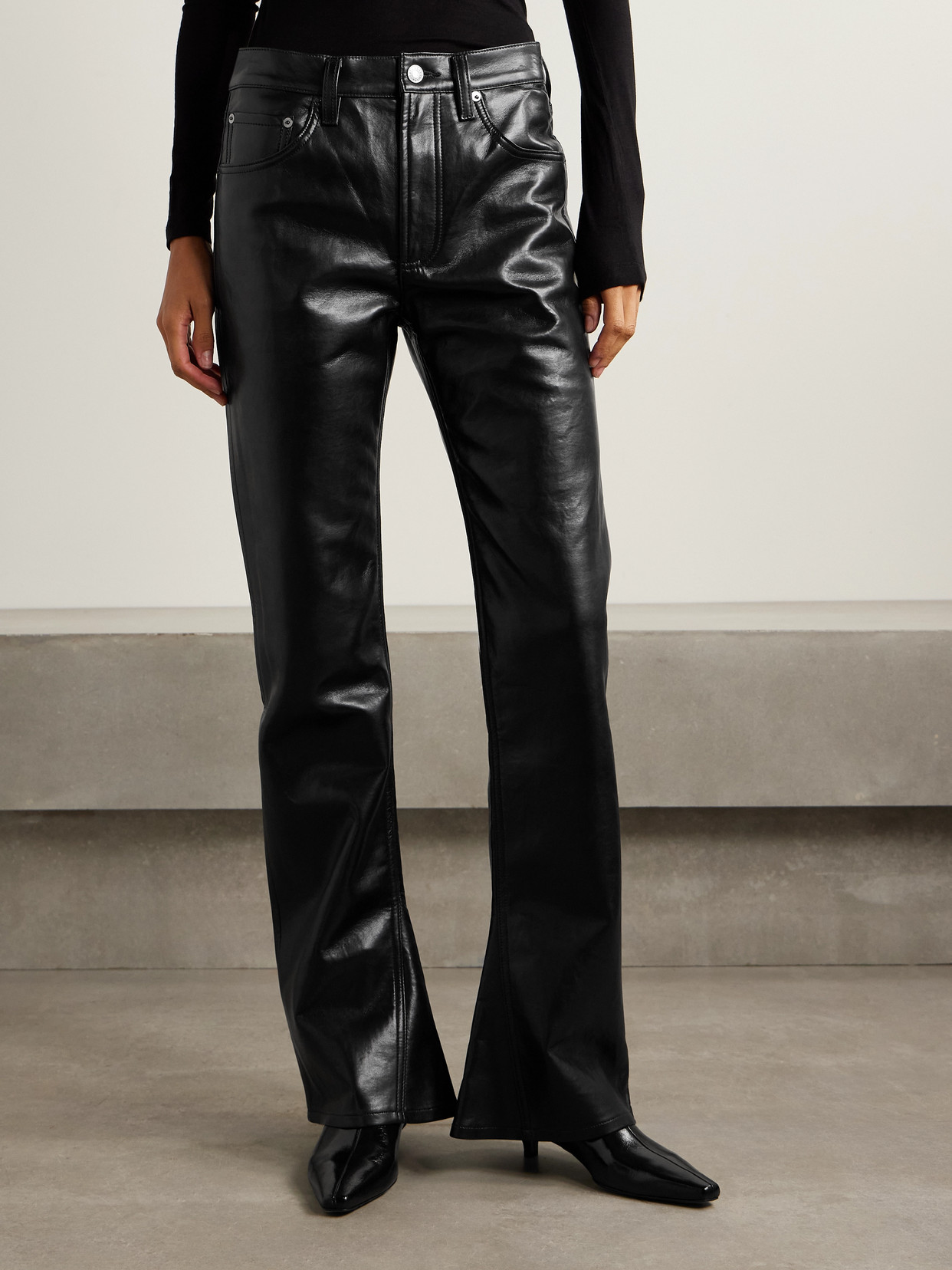 Agolde Kick Boot Recycled Leather-blend Flared Pants In Multi