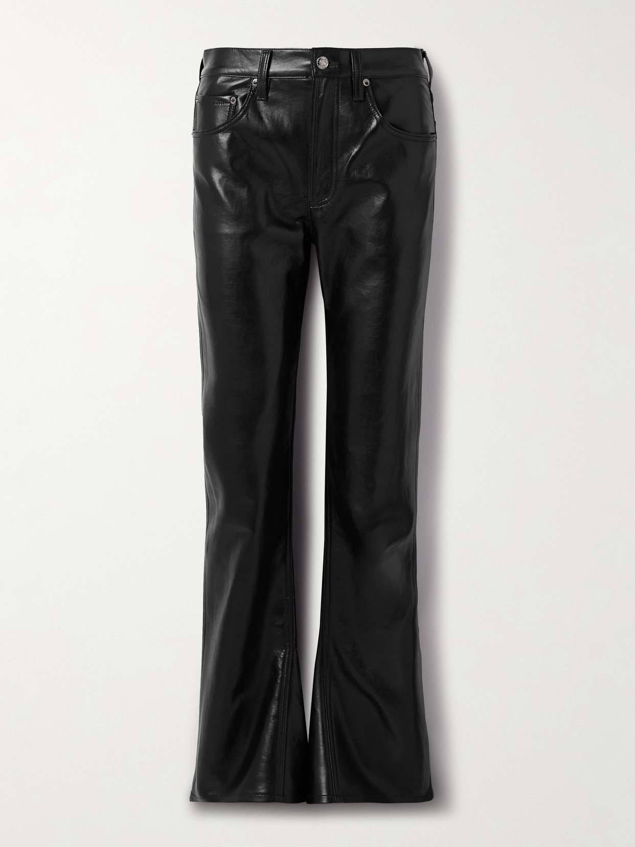 Agolde Kick Boot Recycled Leather-blend Flared Pants In Black
