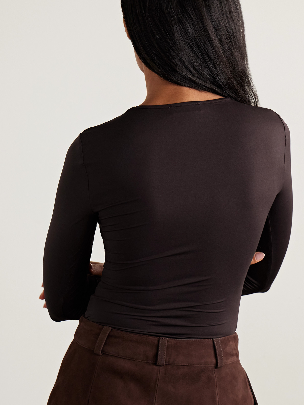 Agolde Aura Stretch-jersey Thong Bodysuit In Brown