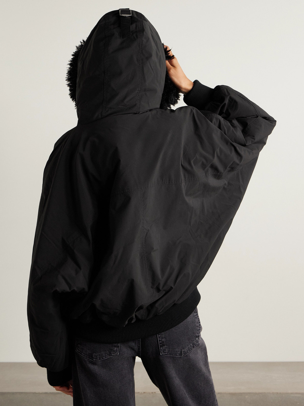 Agolde Camberly Fleece-trimmed Shell Hooded Coat In Black