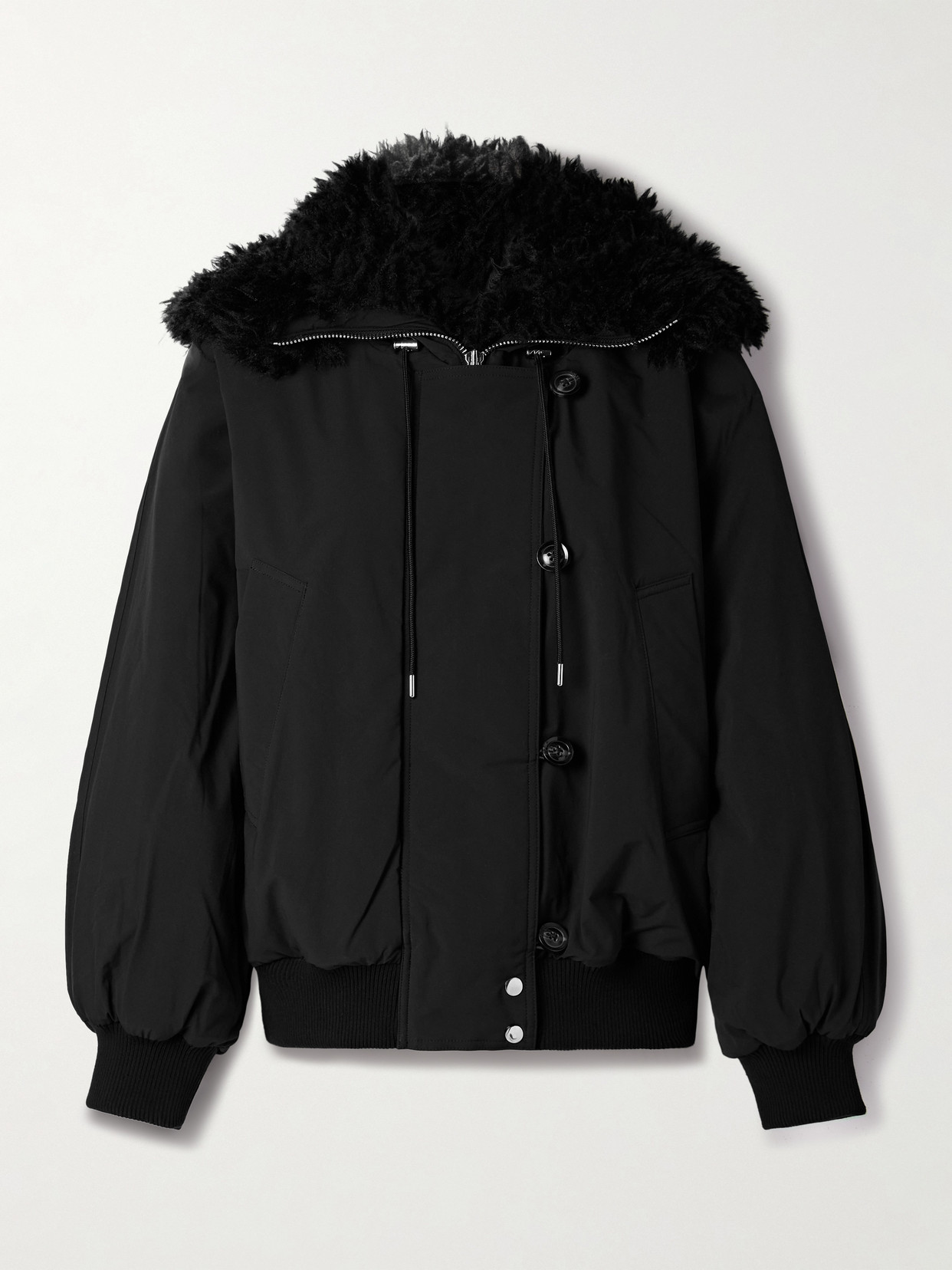 Agolde Camberly Fleece-trimmed Shell Hooded Coat In Black