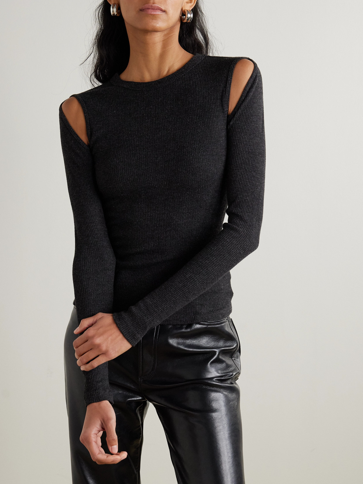 Pierce Cutout Ribbed Jersey T-Shirt