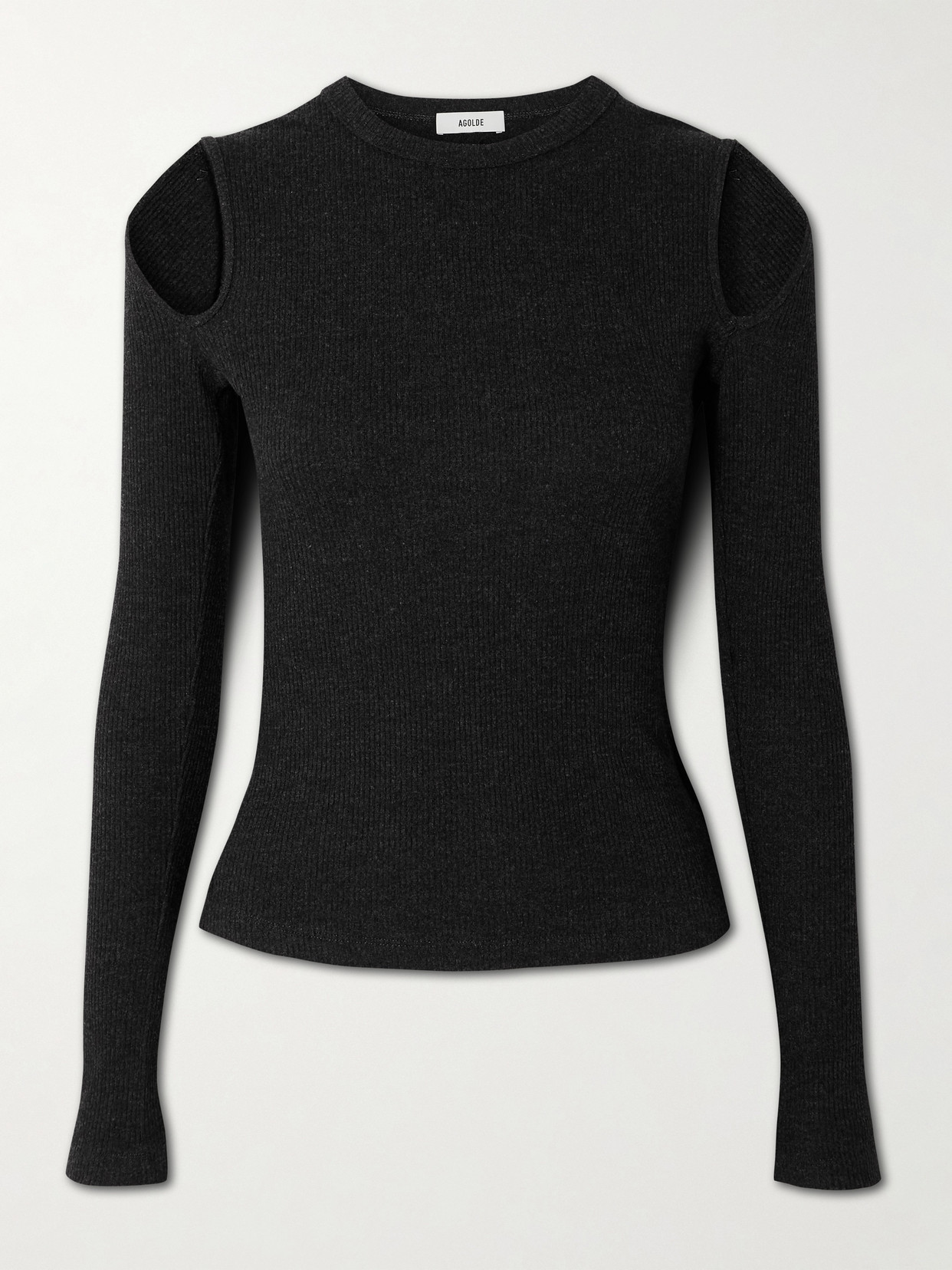 Agolde Pierce Cutout Ribbed Jersey T-shirt In Black