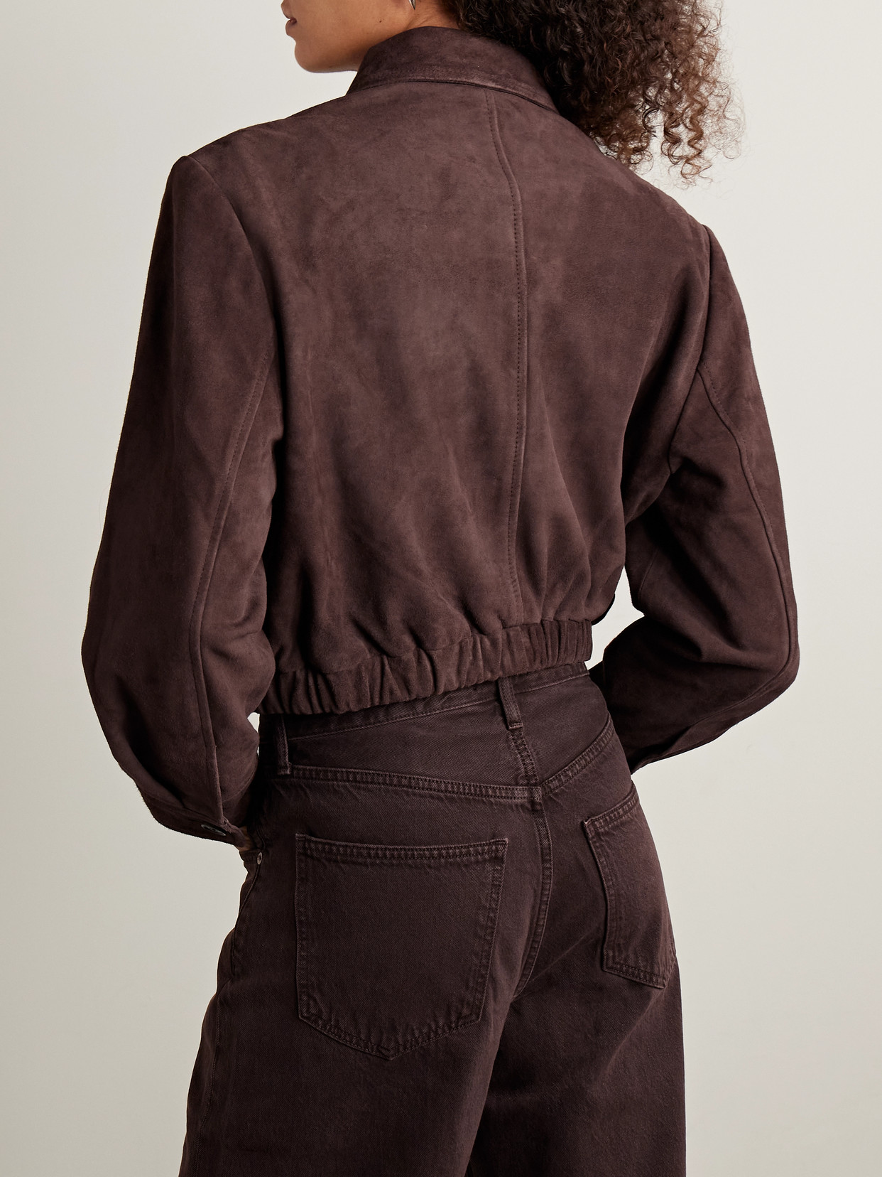 Agolde Nahla Cropped Suede Jacket In Brown