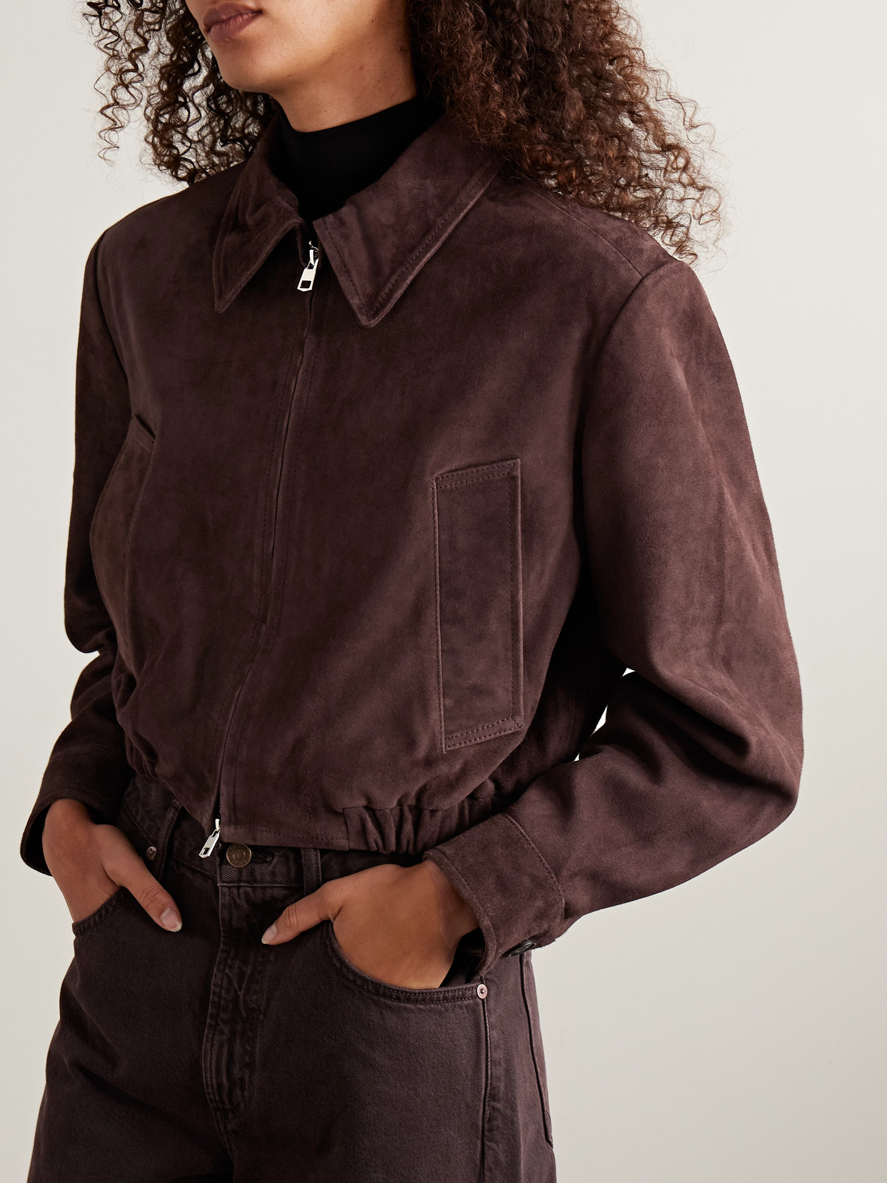 Agolde Nahla Cropped Suede Jacket In Brown