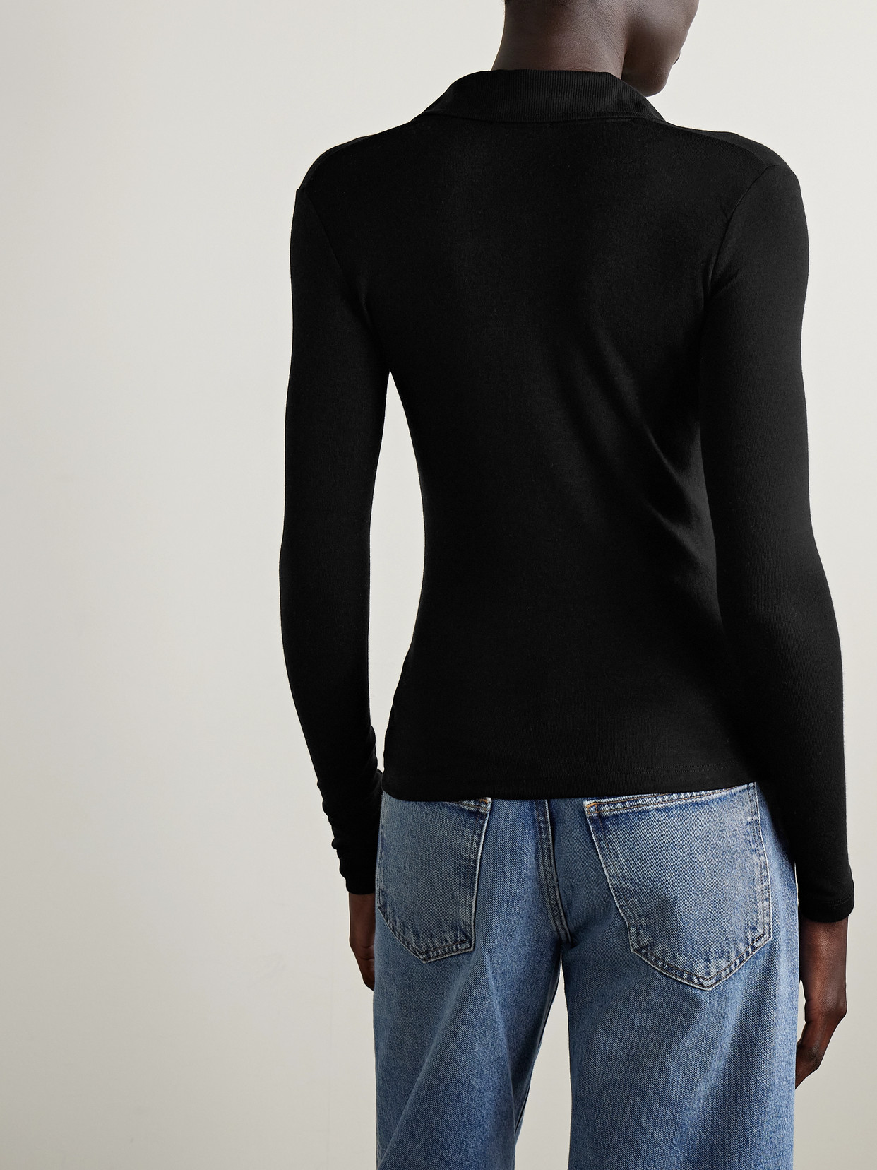 Agolde Amos Stretch-lyocell Polo Shirt In Black